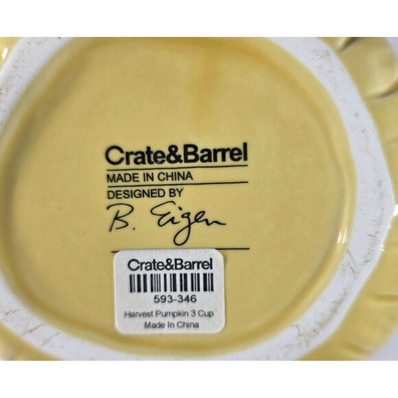 Crate & Barrel bowl Ceramic Pumpkin 3 Cup harvest Yellow With Lid By B. Eigen - Picture 3 of 4